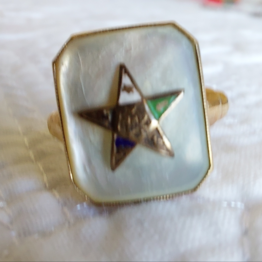 Gold Star Mother of Pearl Ring with Multicolor Accents